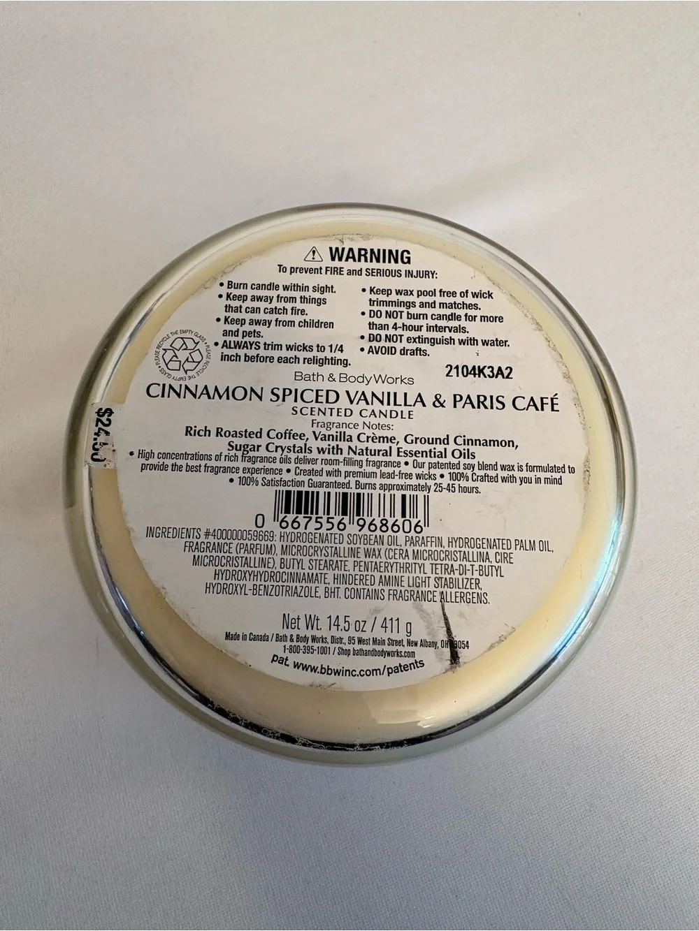 Bath & Body Works Cinnamon Spiced Vanilla & Paris Café Candle Limited Edition